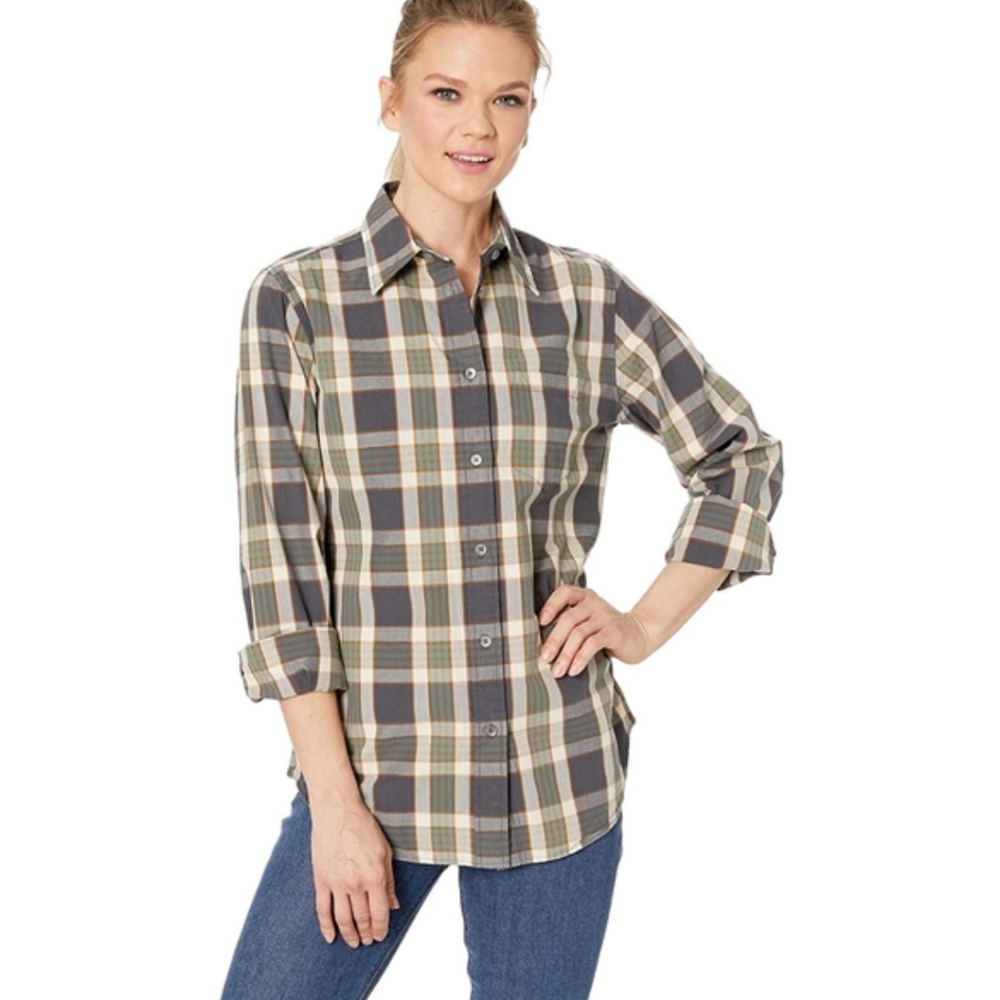 Filson Hyland Plaid Button Up Shirt Gray Green‎ Women's Medium Outdoor